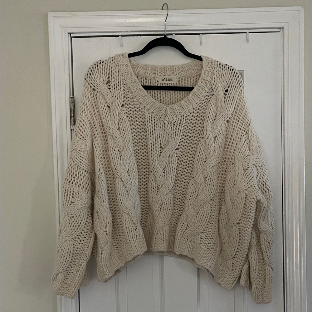 Chunky Cropped Cream Cable Knit Sweater